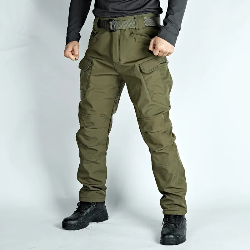 IX7 outdoor assault pants men's soft shell tactical pants fleece warm casual work pants with thick fleece mountaineering pants