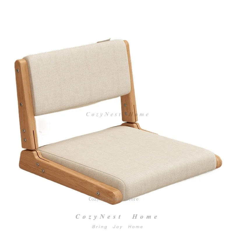Solid Wood Foldable Tatami Chair Zen Japanese Floor Seat with Backrest for Small Space