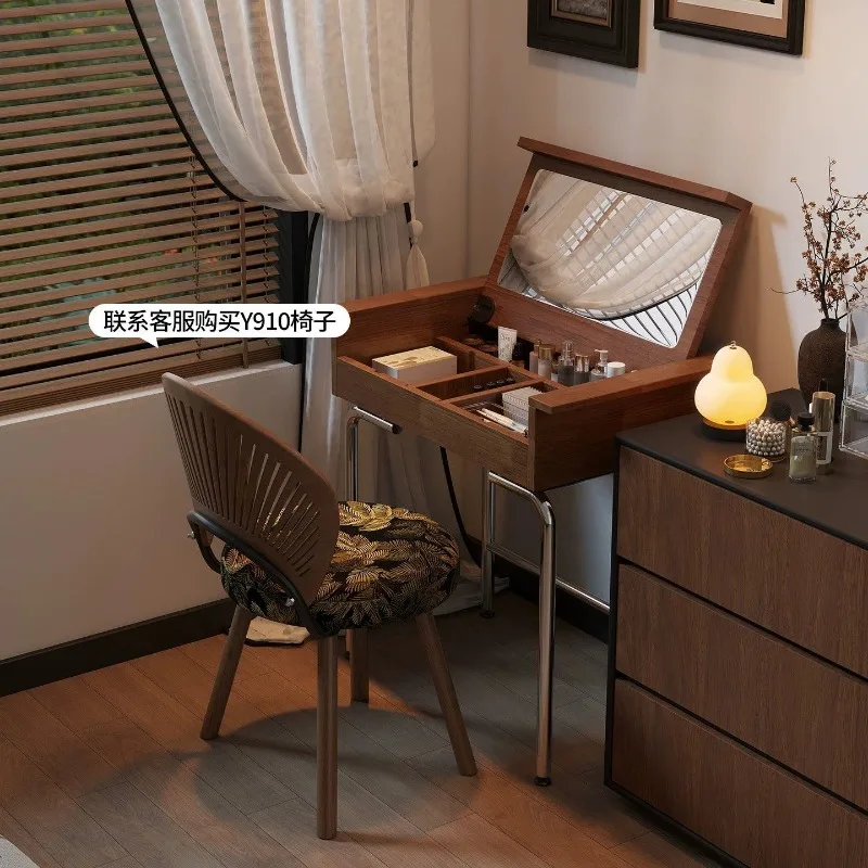 Solid wood dresser, bedroom flip table mirror integrated makeup table, wrought iron dresser small apartment desk