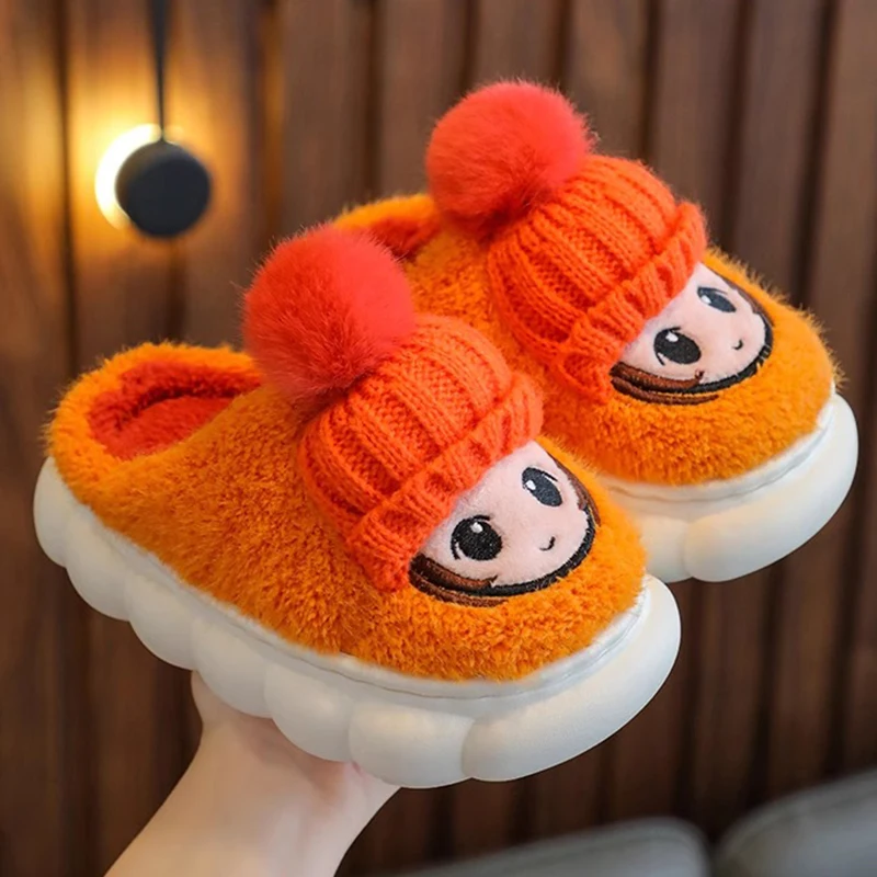 Children\'s slippers winter boys\' indoor home cartoon cute middle and small children\'s baby cotton slippers warm girls\' slippers