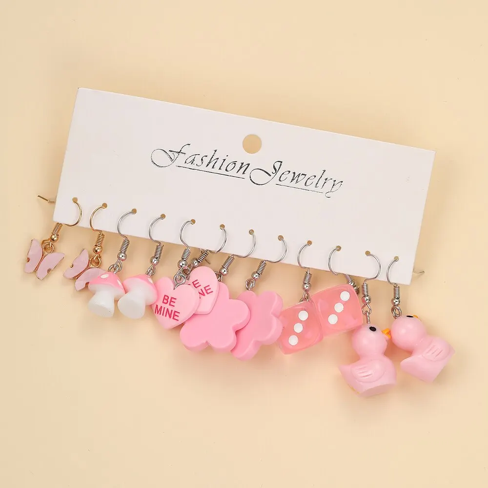 12Pairs Set Of Children's Earrings New Butterfly Baiyun Candy Duck Cow Mushroom Women Earrings Pendant