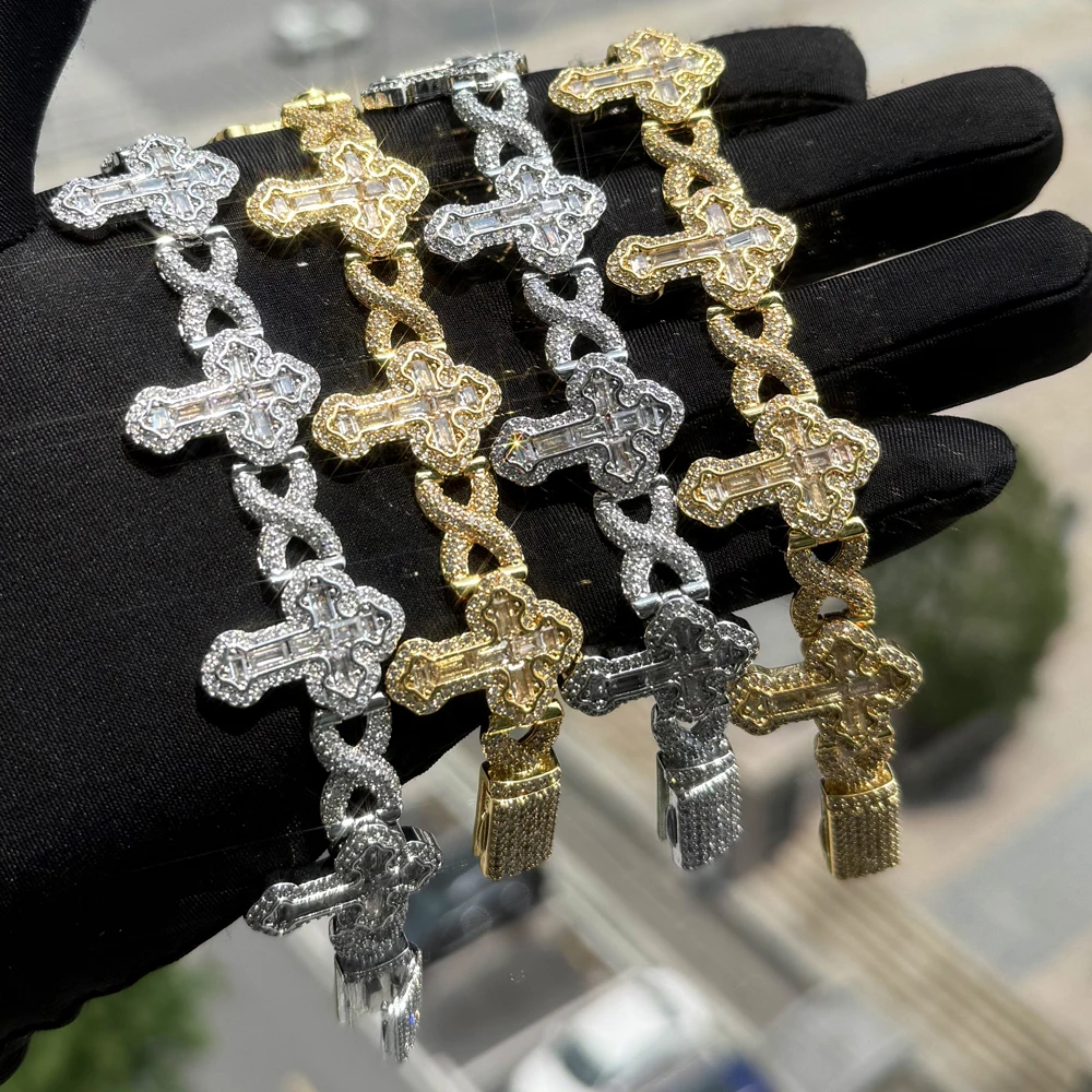 

New cross ice crystal shiny shop high quality zircon eight-character men's bracelet jewelry
