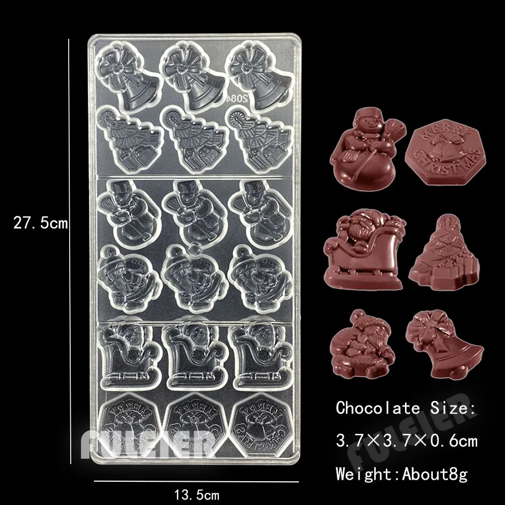 Christmas Polycarbonate Chocolate Molds Snowman Gift Shape Baking Pastry Candy Bar Mould Sweets Bonbon Cake Confectionery Tool