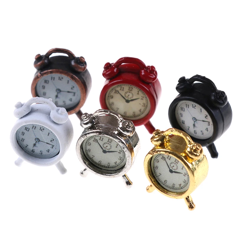 1Pc 1:12 Metalen Pop Wekker Mini Poppenhuis Home Decor Klok Miniatuur Speelgoed Woonkamer Meubels Accessoires