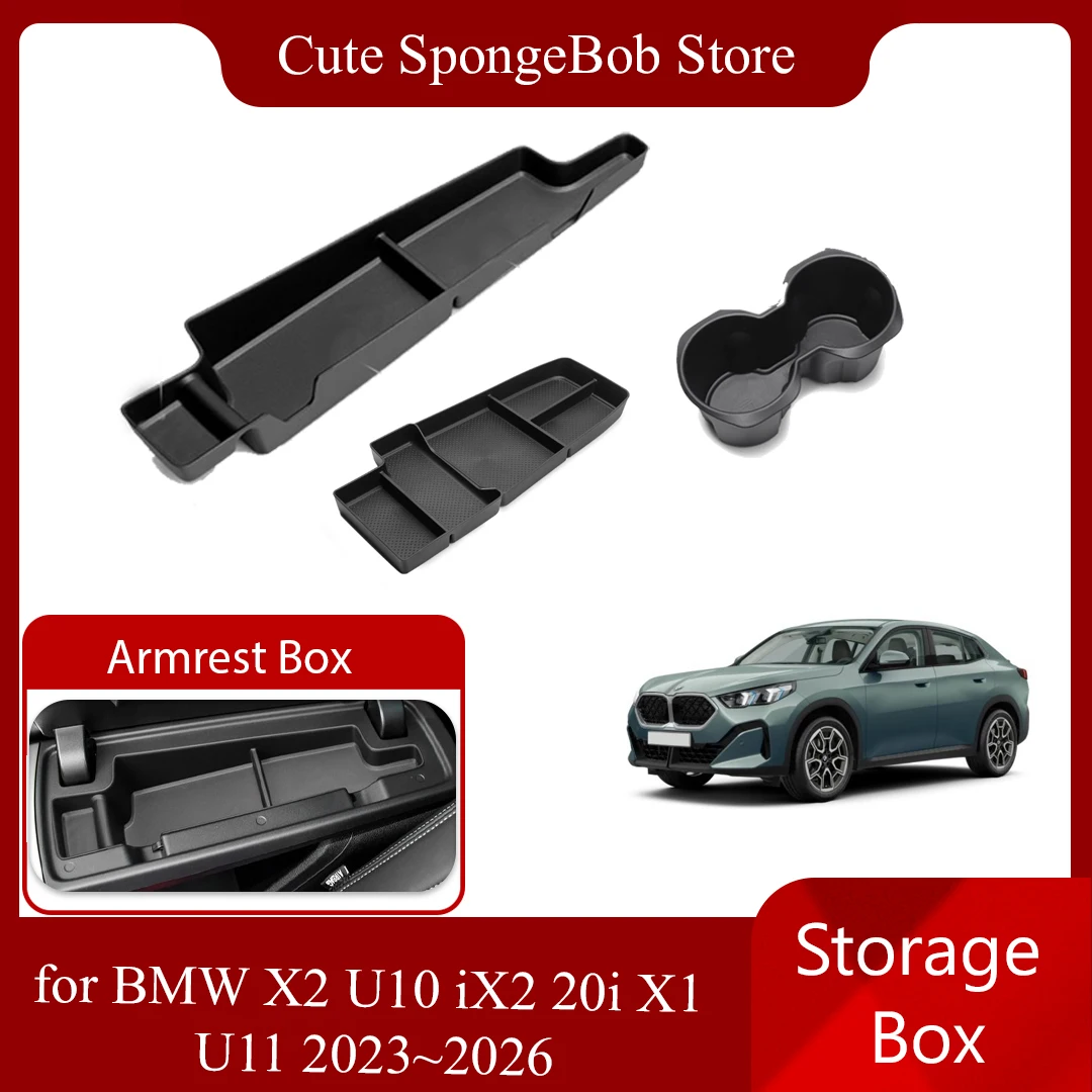 

Car Storage Box for BMW X2 U10 iX2 20i X1 U11 2023~2026 Silicone Cup Holder Armrest Central Console Organizer Tray Accessories