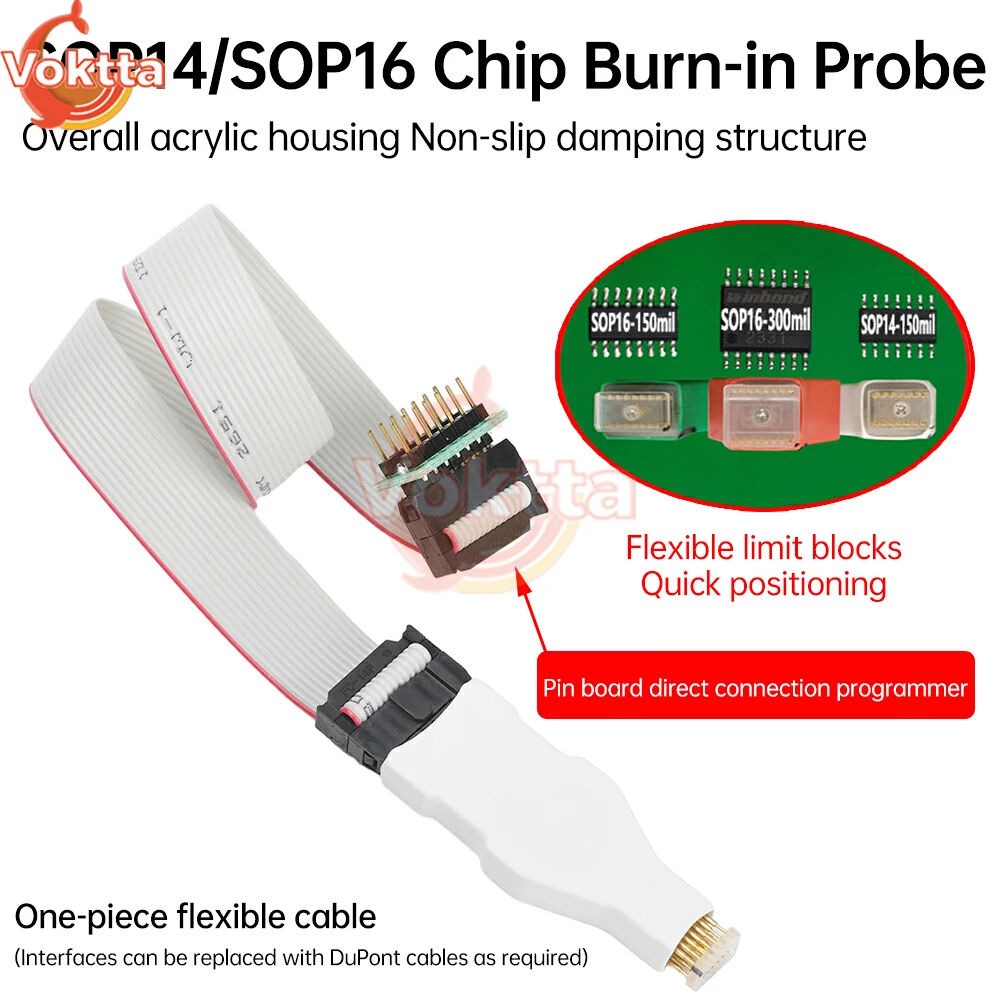 

SOP14/SOP16 Microchip Spring Needle Burning Burn-in Read/Write Test Probe No Removal Cable Download Cable Programmer