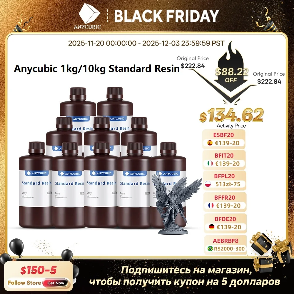 ANYCUBIC 1kg/10kg Liquid Photopolymer Standard Resin 405nm UV Resin For 3D Printer LCD Printing Resin Material For Photon Mono