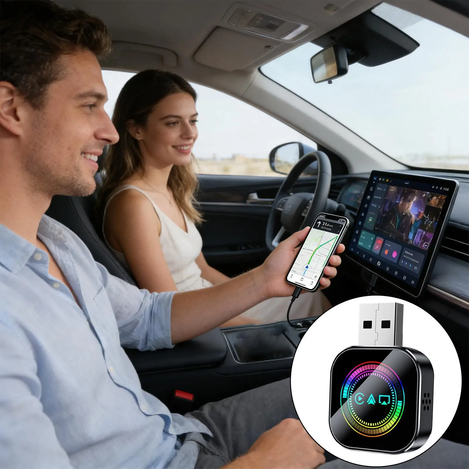 Phone Mirroring Adapter for Car Plug And Play Converter Wireless Mirror Phone To Car Screen for Daily Commuting Long Distance