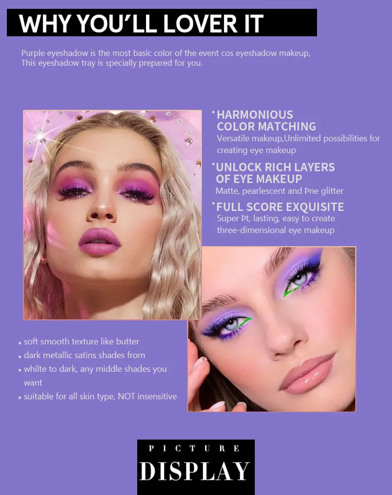 Luxuriöse Lila Lidschatten-Palette 9 Farben Matt und Schimmernd Violett Augen-Make-up für Rauchige oder Natürliche Looks Kosmetik – Detail 5
