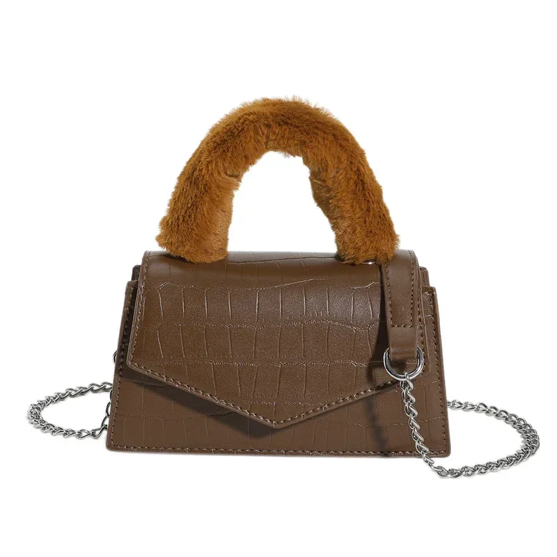 Bolso pequeño de gama alta para mujer, bolsa cuadrada pequeña con patrón de piedra marrón, bolso cruzado con cadena, otoño e invierno, 2024