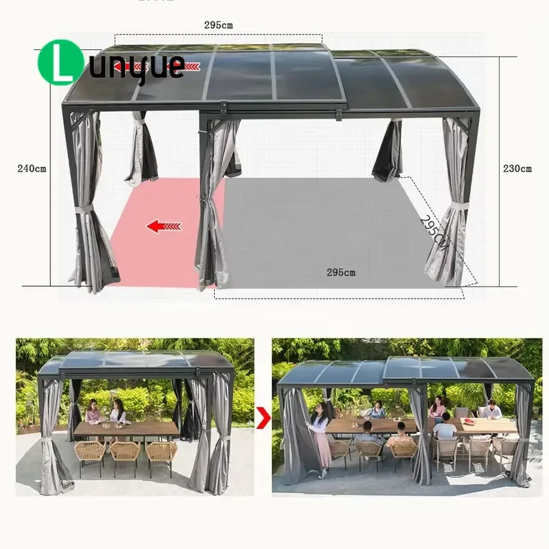 Outdoor Hardtop Gazebo Metal Frame Polycarbonate Roof Pergola Garage Tent Photovoltaic Compatible Durable Sunshade for Garden