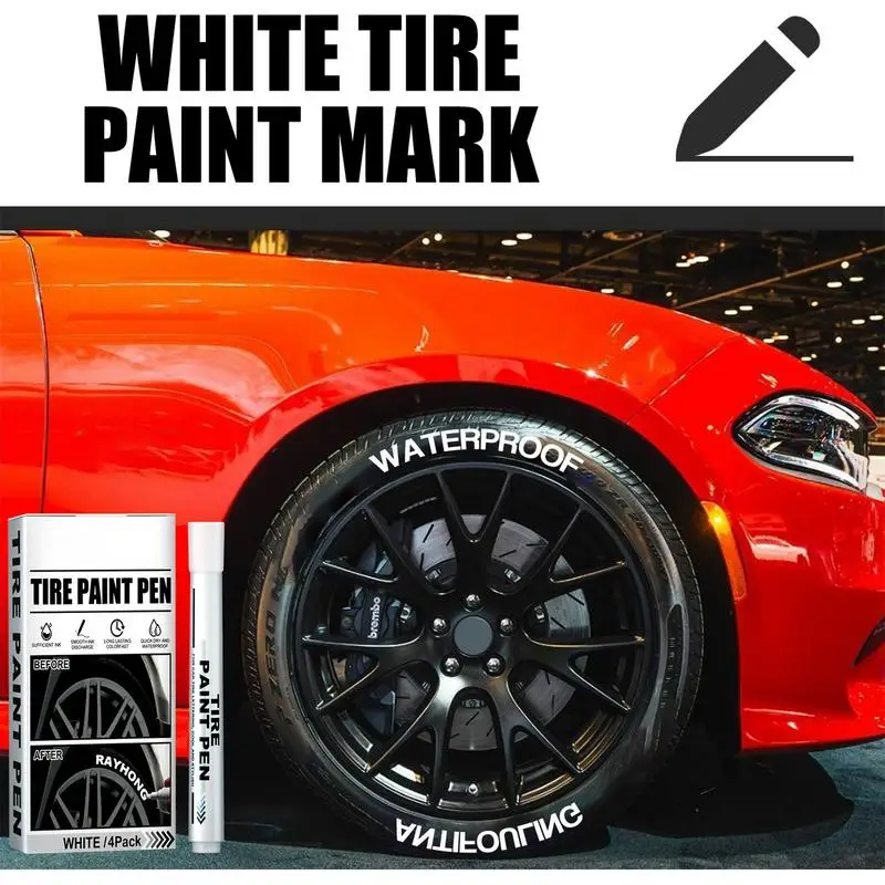 4Pcs/set car tire White paint pen Non-Fading graffiti coloring Automotive tire paint Permanent marker pen For Car Wood