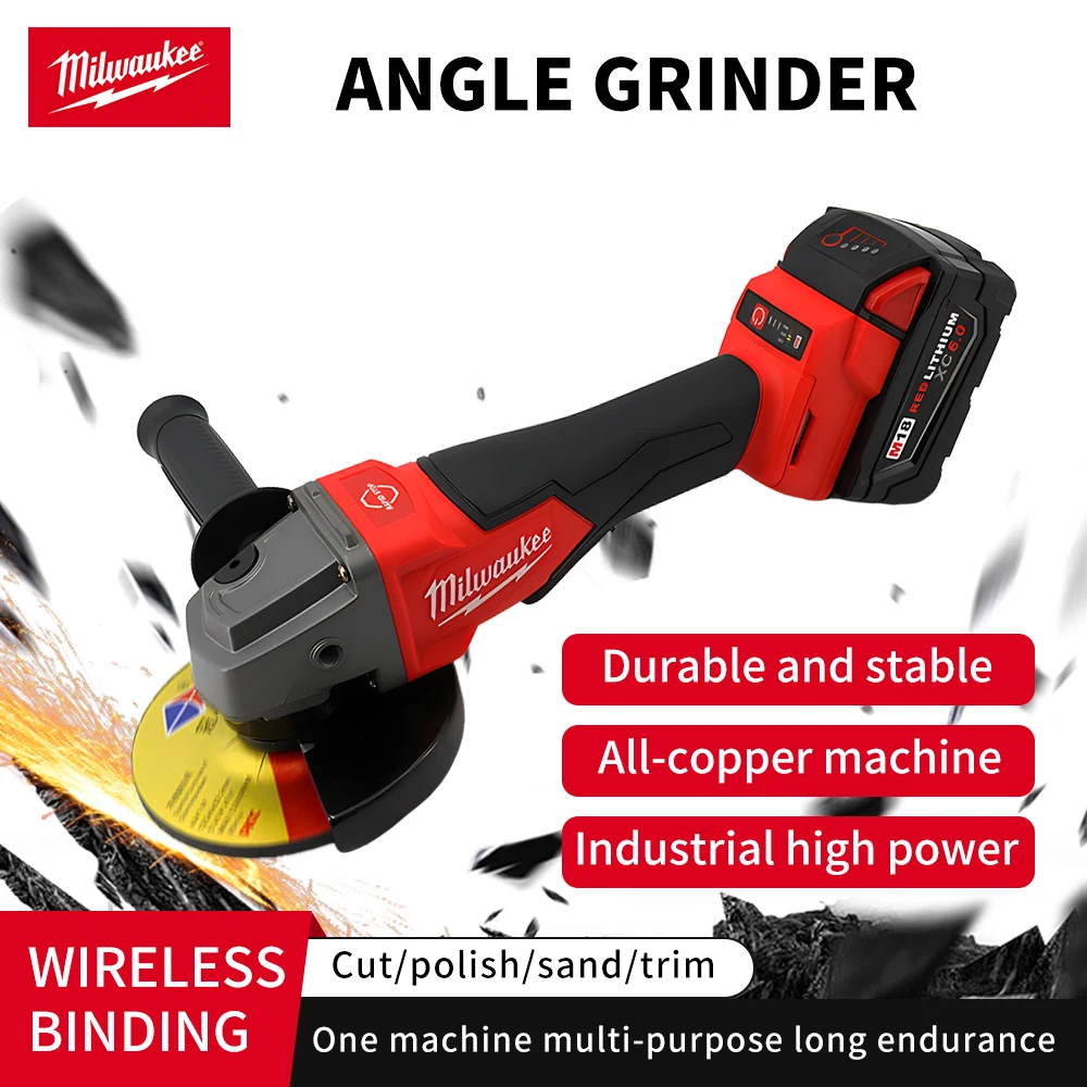 Milwaukee 100mm125mm M14 Brushless Angle Grinder Polishing Cutting Machine Cordless Electric Grinder Power Tool with M18 battery