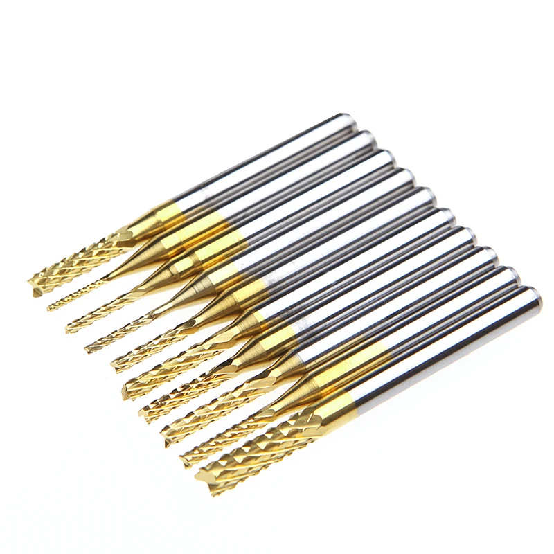 10 ชิ้น 1/8 0.8-3.175 มิลลิเมตร PCB เจาะ บิตแกะสลักตัดโรตารี End Mill ชุด
