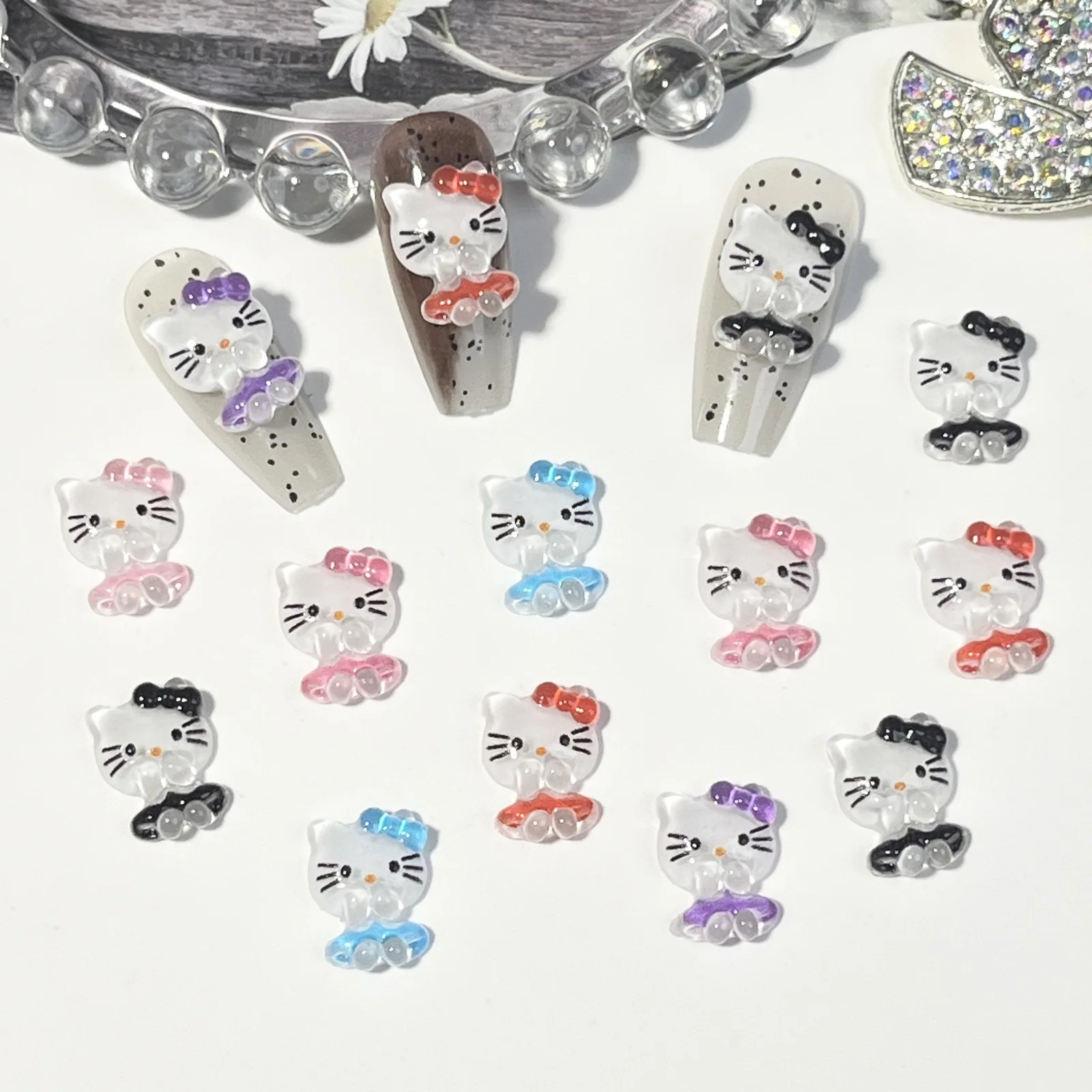 20Pcs New Kitty Cat Cartoon Nail Resin Cute Dress Cat Girl DIY Accessories Jewelry Design