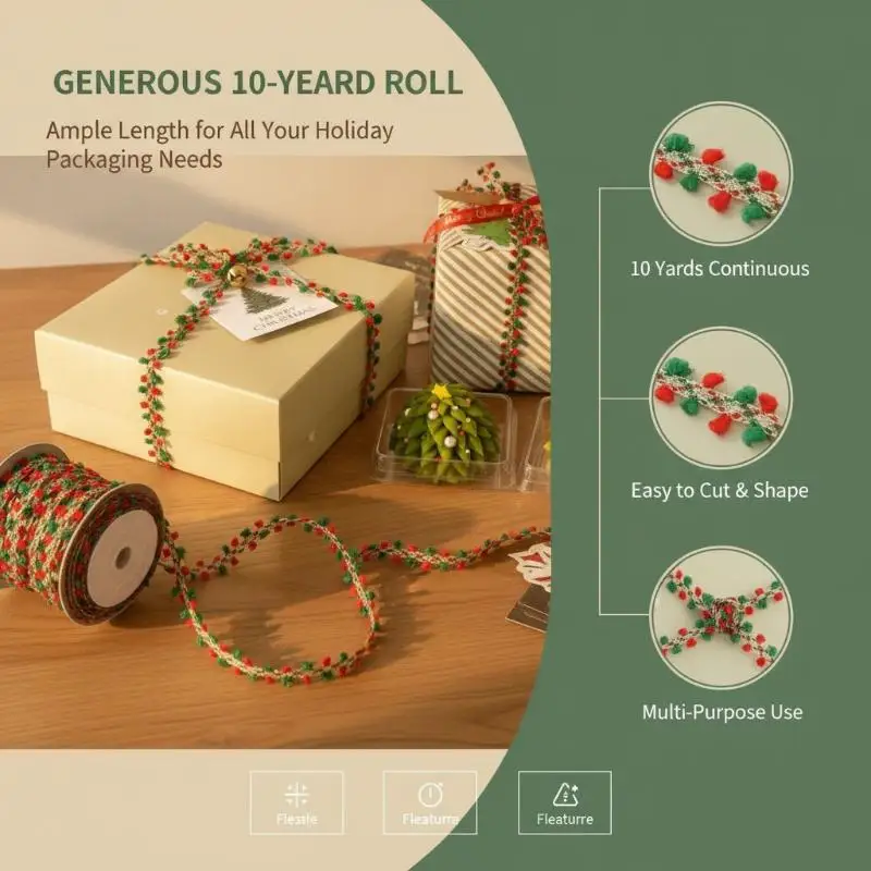 1 Roll Red Green Lace Trim Ribbon Christmas Decoration With Golden Accents High Quality Craft Ribbon For Wreaths
