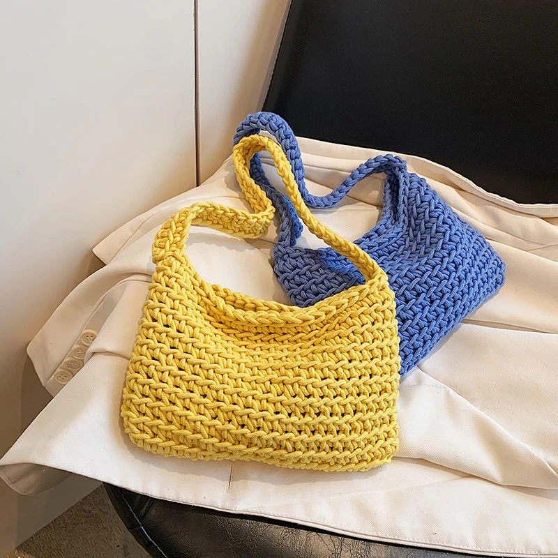 5Colors Boho Shopper Bag Women Simple Wool Shoulder Bags Small Female Designer Woven Handbag Purse Fashion Underarm Knitting Bag