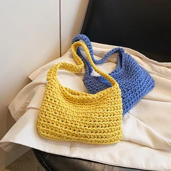 5 colori Boho Shopper Bag donna semplici borse a tracolla in lana piccola borsa a mano tessuta di design femminile borsa a maglia ascellare di moda