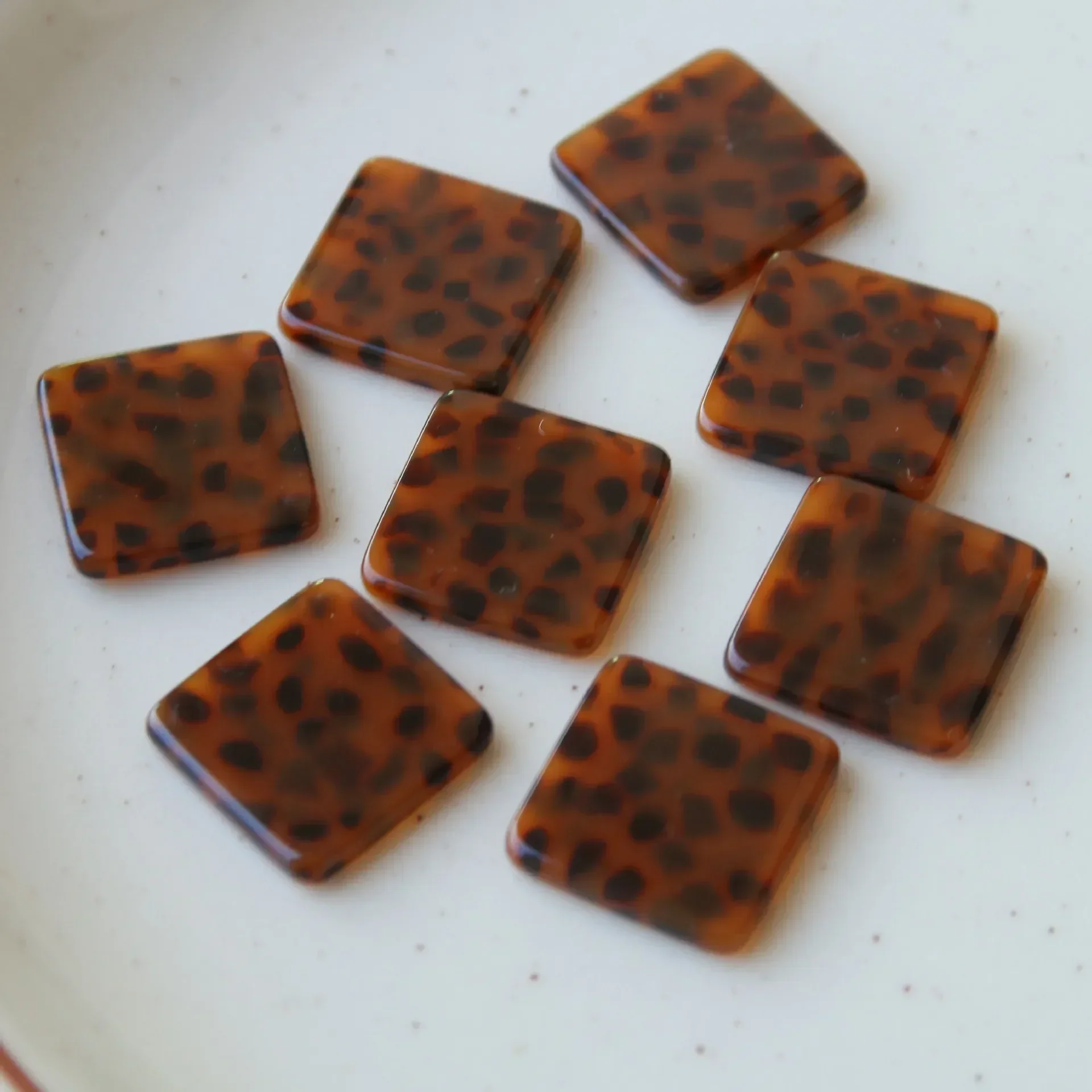 5pcs geometric square coffee leopard pattern acrylic earring charms accessories Flat Back Cabochon For DIY Jewelry Making