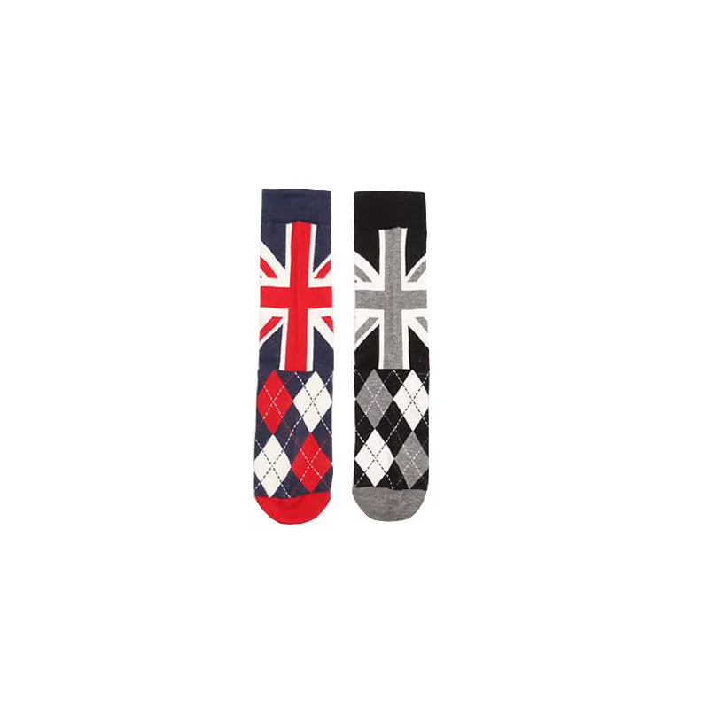 Harajuku-Calcetines de algodón con patrón de rombos para hombre, medias Retro con estampado de la bandera británica, equipo fijo de diseñador de