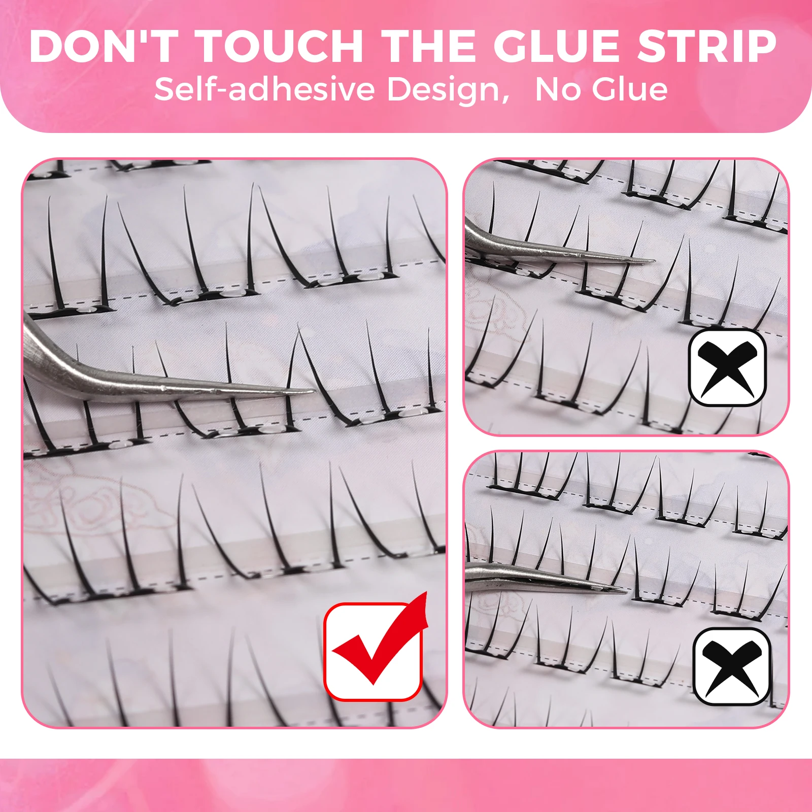 Self Adhesive Eyelashes C Curl Lash Clusters Easy to Apply Press On Lashes Pre Glued Eyelash Clusters No Glue No Remover Needed