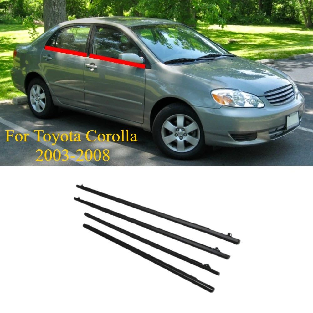 4 Pieces Black Windows Outside Glass Rubber for Toyota Corolla 2003-2008 Sedan Glass Laminate Weatherstrip 75720-02120