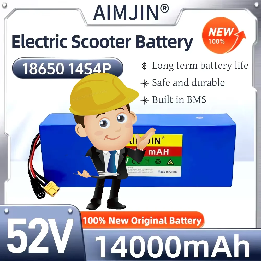

18650 Lithium Battery 52V 14S4P 14000mah battery pack 1500W with BMS for Balance Car, Bike, Scooter, Tricycle + 58.8V Charger