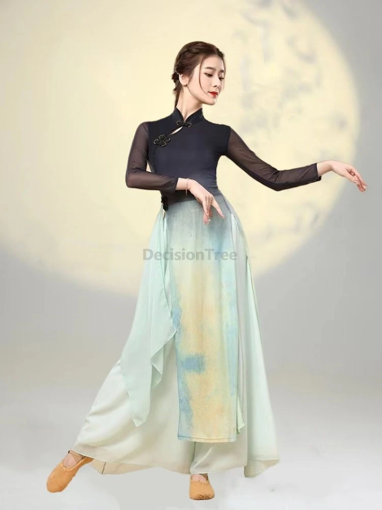 

2025 fairy gradient improved cheongsam dress chinese classical dancing qipao set ethnic style dance performance qipao garment
