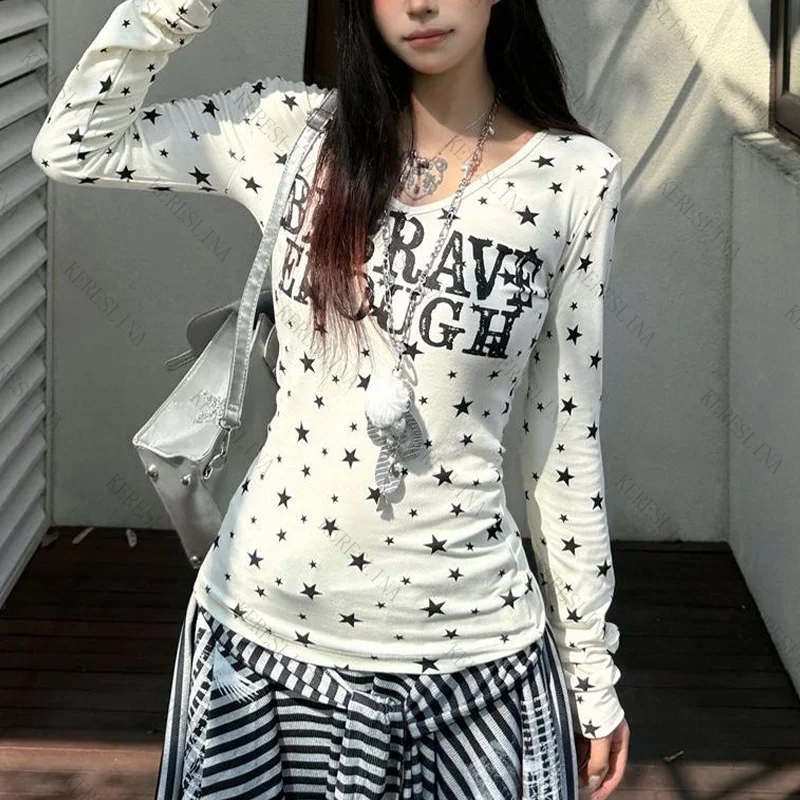

Autumn and winter thin women long-sleeved Korean style versatile casual street hip-hop rock fashion Harajuku retro Y2K cute tops