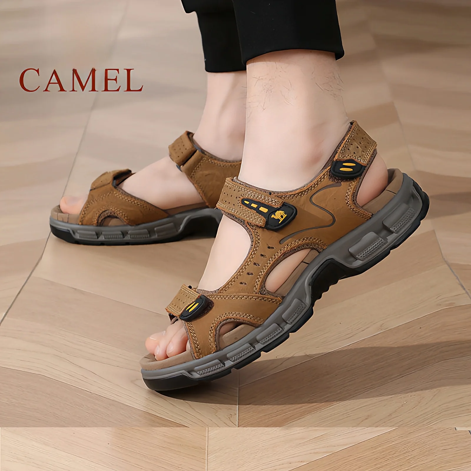 

Мужские летние кожаные сандалии Camel с мягкой подошвой, повседневные, для активного отдыха, нескользящие, спортивные, пляжные, дышащие, без застежек, на толстой подошве