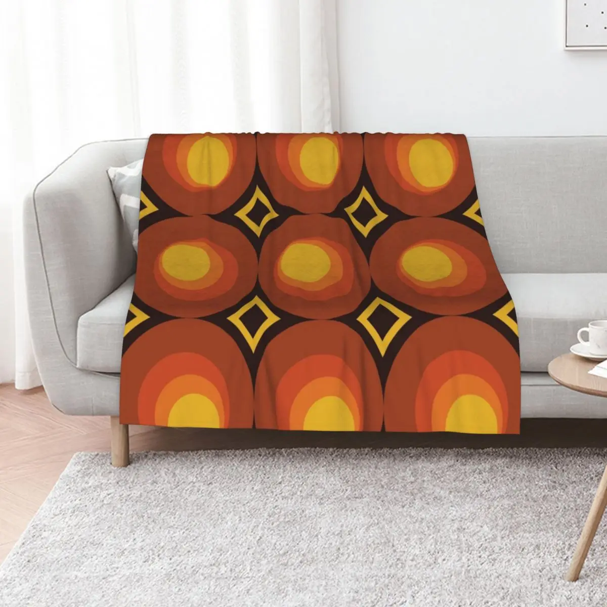 1970s Orange Mid-Century Modern Circle 2 Throw Blanket Plaid for winter Sofa Decorative Sofa christmas decoration Blankets