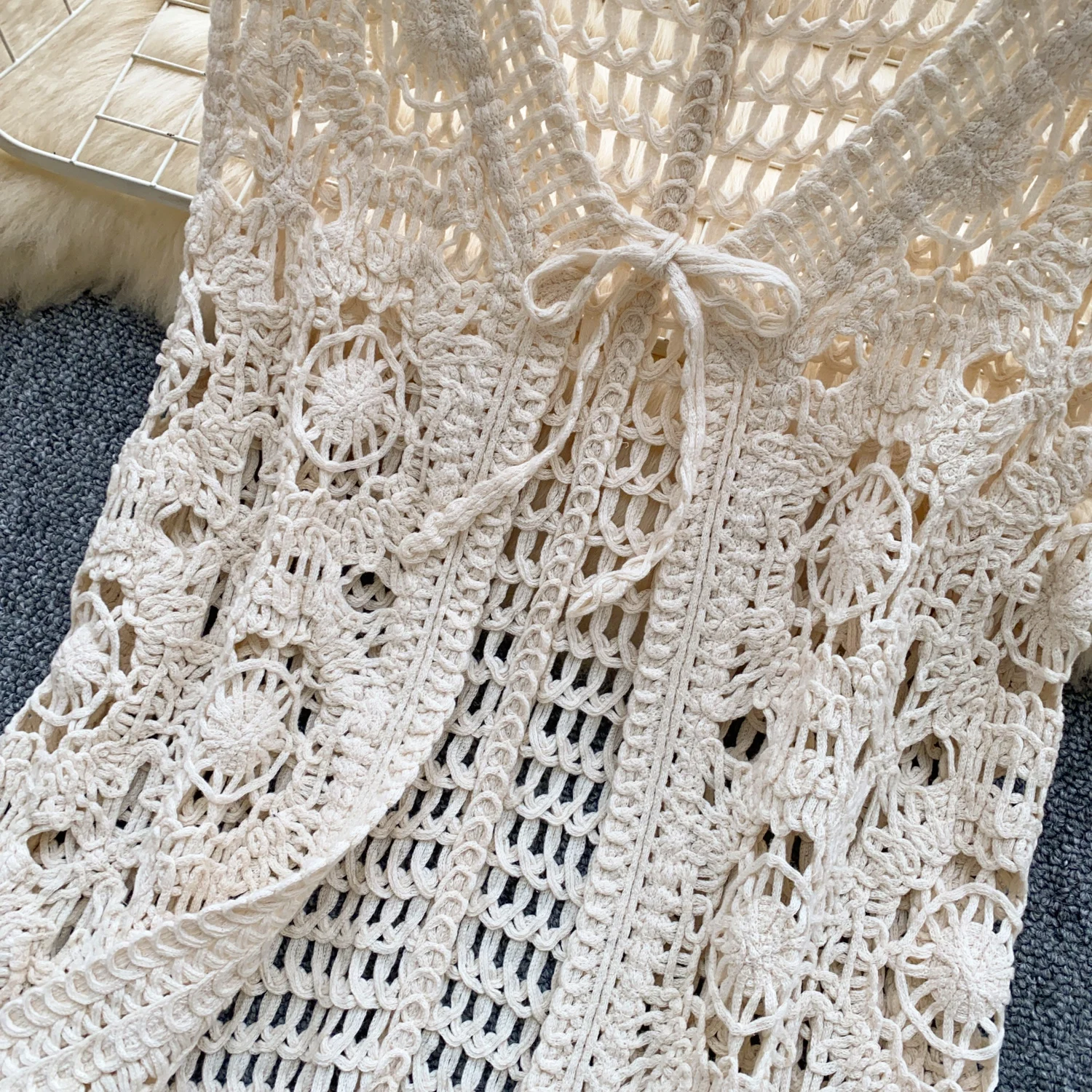 2025 الربيع والخريف عطلة نمط جوفاء الكروشيه الدانتيل متابعة أكمام سترة محبوك سترة الحلو البوهيمي الشاطئ ملابس خارجية سترة