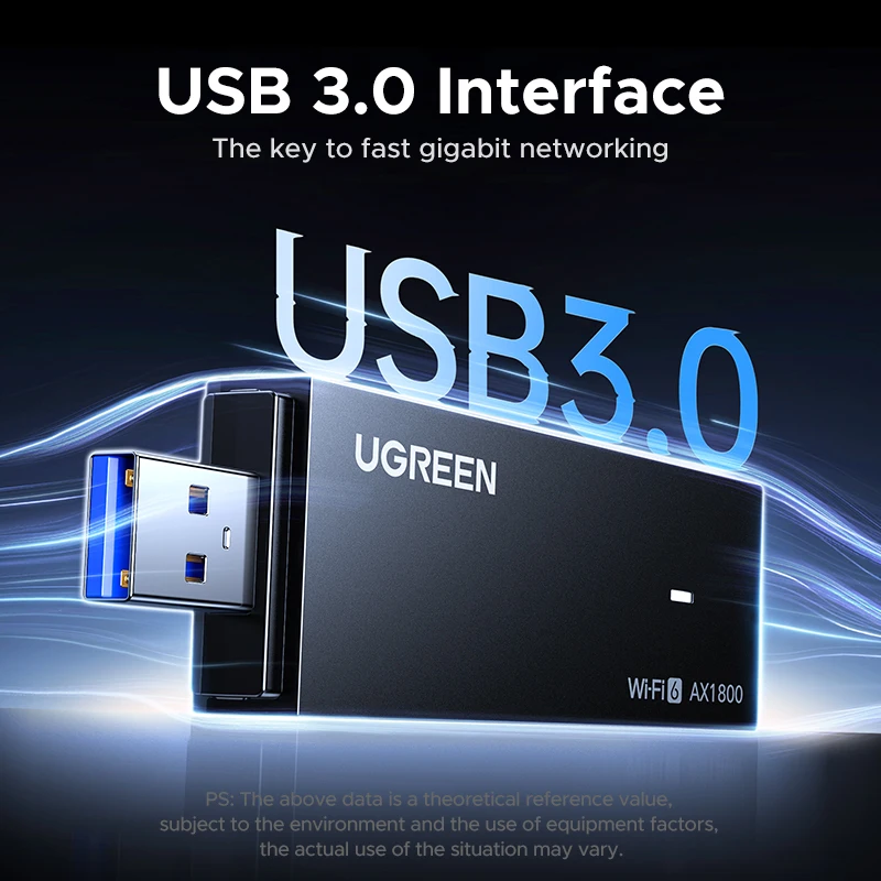 UGREEN WiFi Adapter AX1800 WiFi6 5G และ 2.4G Dual-band USB3.0 WiFi สําหรับ PC แล็ปท็อปเสาอากาศ WiFi USB Ethernet Receiver การ์ดเครือข่าย