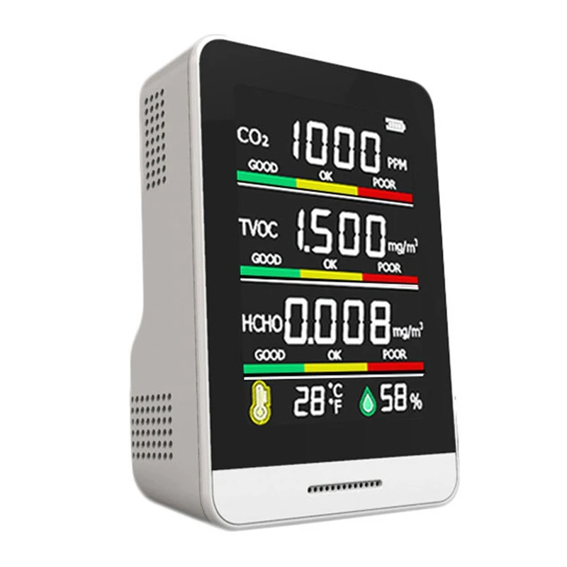 Монитор качества воздуха в помещении, Профессиональный Точный CO2,TVOC,HCHO, датчик влажности и температуры воздуха, для офиса, вилки ЕС