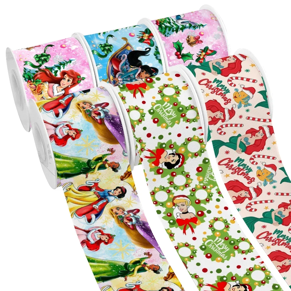 10 jardów Disney Princess Christmas Ribbon Cartoon Princess Printed Grosgrain Satin Ribbon For Cheer Bows DIY Craft Supplies