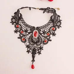 Gothic Chokers Black Beaded Flowers Sexy Lace Neck Choker Necklace Vintage Tassel Chain Women Steampunk Halloween Jewelry