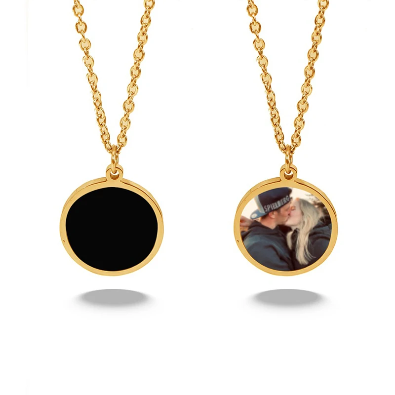 Customized Photo Hot Activated Magic Necklace Hidden Image  Stainless Steel Couple Round Pendant Necklace Christmas Gifts