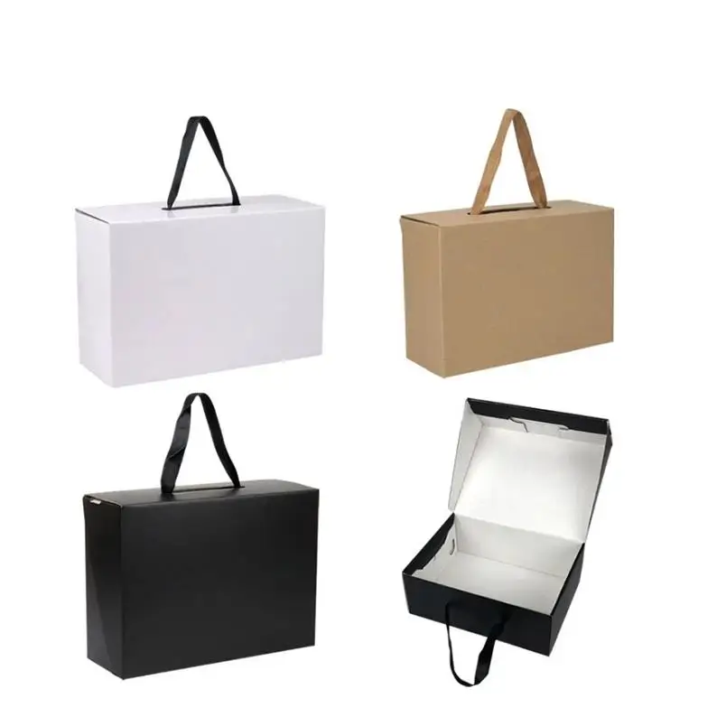 50pcs/lot White/Black Kraft Paper Gift Box Children's shoe box Portable Case Women men shoe box 4 Size Custom logo ni66