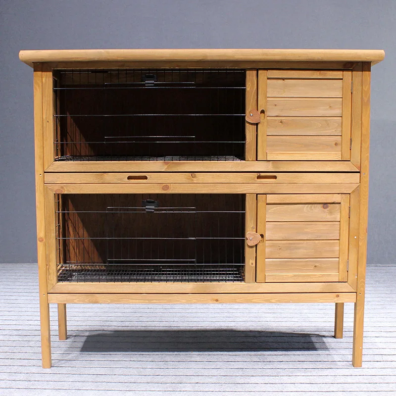 

Customizable Outdoor Solid Wood Rabbit Cage Luxury Double Decker Rabbit Nest Pet Cage Villa-Proof Pine Guinea Pig Hamster