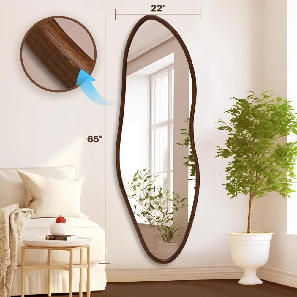 Espejo irregular de longitud completa, espejo de cuerpo completo de granja de madera de 65 "x 22", espejos de pared asimétricos grandes para entrada de sala de estar