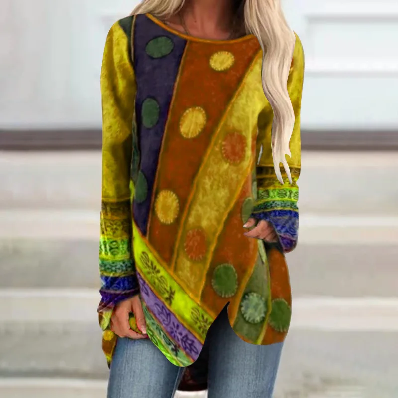T shirt women 2025 fashion New autumn vintage top irregular loose long-sleeved Europe tshirt women's clothing
