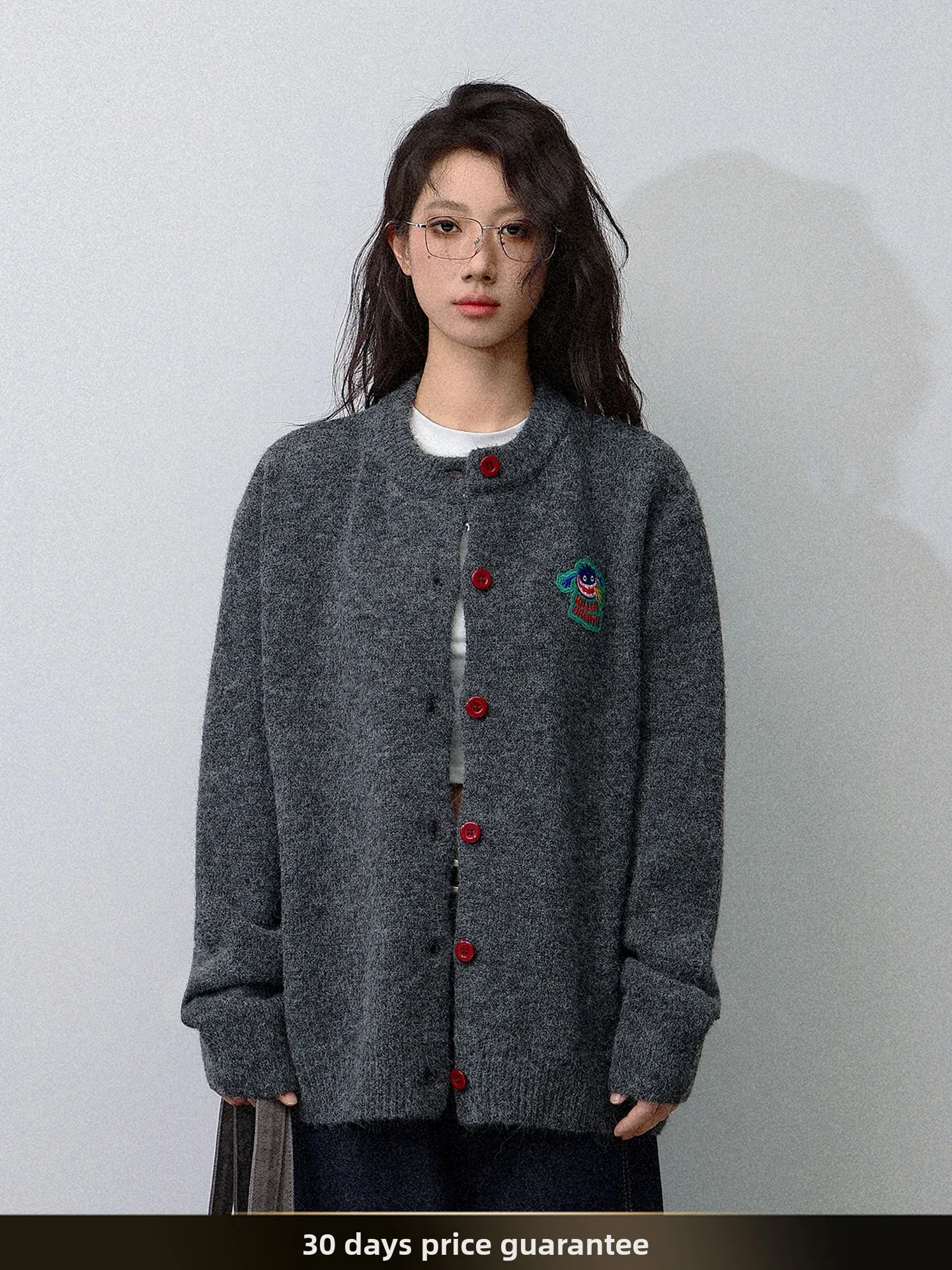 

Мужской вязаный кардиган в американском ретро-стиле с мультяшной вышивкой, свободный повседневный свитер, осенняя новинка, модный ленивый стиль