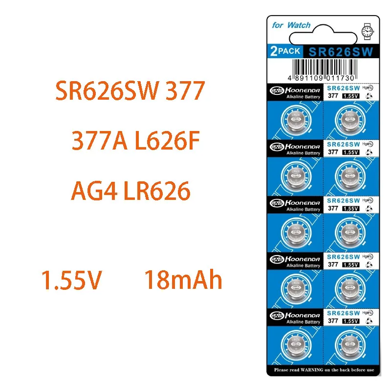 1Card AG4 LR66 377 1.55V Button Batteries For Watch Toys Remote 377A 376 SR626 196 SR626SW CX66 L626 Cell Coin Alkaline Battery