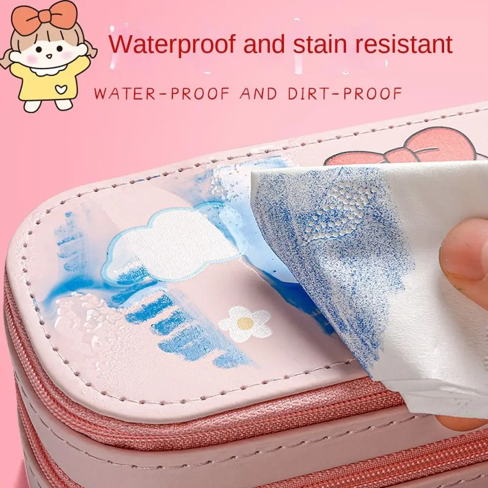 Cartoon Large Capacity Pencil Case Multi-function Double-Layer Stationery Box PU Waterproof Pen Box Student School Supplies
