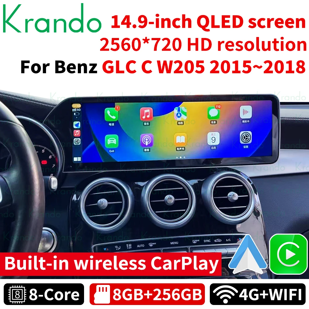 

Krando 14.9'' Car Autoradio For Benz GLC C W205 2015 - 2018 NTG5.0 Android Wireless Apple Carplay 4G Wifi Navi GPS Head Unit