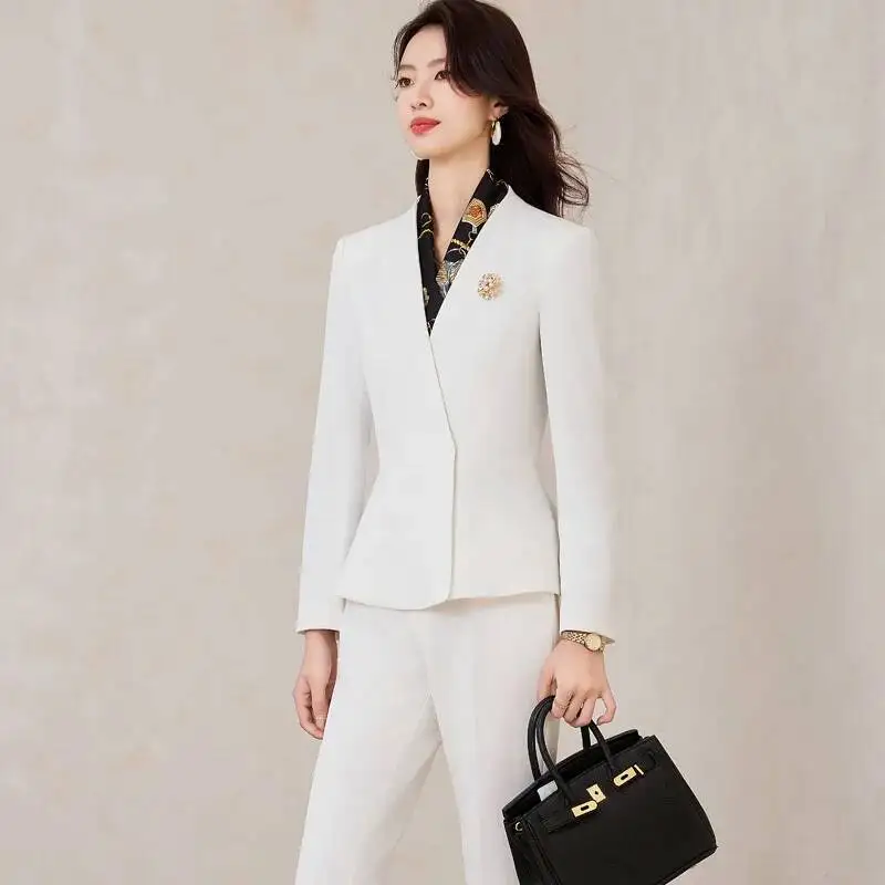 Plus Size 5XL Autumn Winter Formal Pantsuits for Women Business Work Wear Career Professional Ladies Interview Trousers Sets
