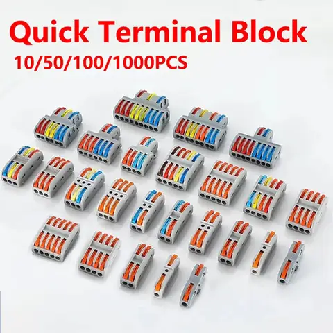 10pcs Universal Compact Wire Connector Splitter Quick Electrical Cable Splice Terminal Block For 28-12AWG Small Wiring Connector