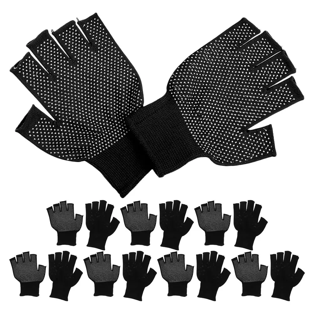 

8pcs 8 Pairs Anti-slip Fingerless Work Gloves Black Lightweight Comfortable Breathable Mens Womens Garden Industrial Use