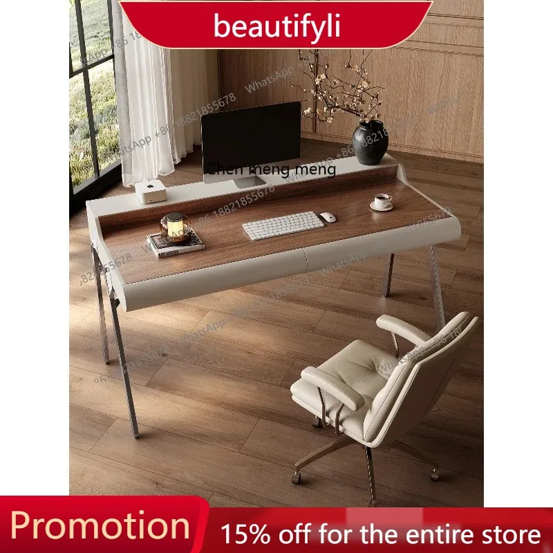 

Desk Italian minimalist home bedroom simple living room walnut modern light luxury bedside computer desk 01A