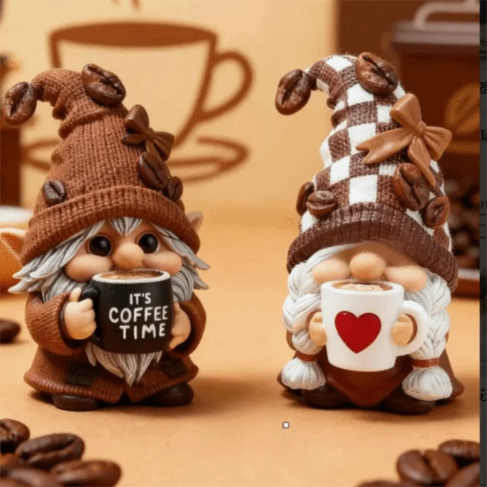 New Handmade Coffee Gnome Resin Christmas Ornament Dwarf with Coffee Cup Coffee Theme Coffee Mini Desktop Decor